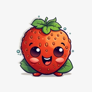 cute Strawberry, happy and smiling, bold line, clipart, sticker, white background, no shadow, 8k detail