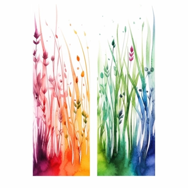 page dividers made of grass, set of two,.clipart, watercolour, white background, rainbow colours