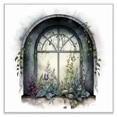 watercolor clipart goth window with plants closed