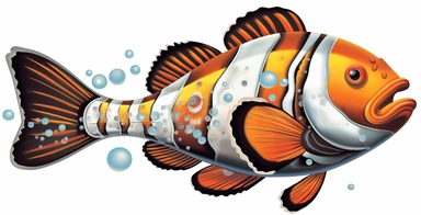 clown fish funny illustration clipart clip art, in the style of spray painted realism, gigantic scale, dark white and orange, luxurious wall hangings, precisionist lines, detailed shading, white and orange hd