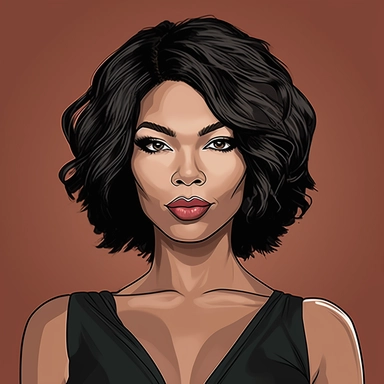 a stunning African American beauty in her mid-thirties, with a striking resemblance to actress Gabrielle Union. She has a chic bob hair cut that frames her face perfectly and highlights her strong, feminine features. Standing at an impressive height, she has a tall and curvy figure that oozes confidence and sex appeal, clipart