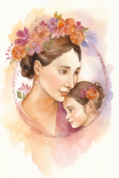 watercolor, mother's day illustration, detailed, hispanic, clipart