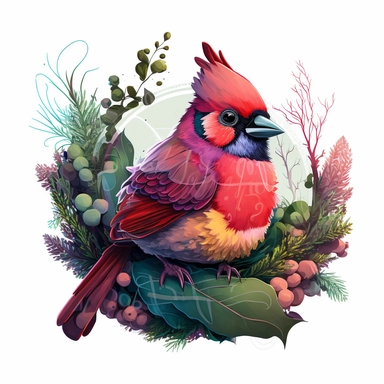 Cute colorful baby cardinal bird sublimation Clipart design, colorful coral around the cardinal bird , 8k, without text
