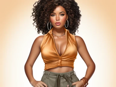 Cartoon Kelly Rowland Norman Rockwell style Clipart Full body shot from head to toe centered Bronze skin African American black girl magic Kelly Rowland version with messy bun, the boss lady clipart , vector art image, in the style of feminine interiors, video collages, aquarellist, whitcomb-girls, bright summer colors, kitty lange,