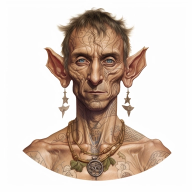 handsome male wood elf front-facing tattoo design by twilight designs, in the style of david nordahl, jean-baptiste monge, farel dalrymple, fantastical street, high resolution, imaginative characters, clipart, blank white background