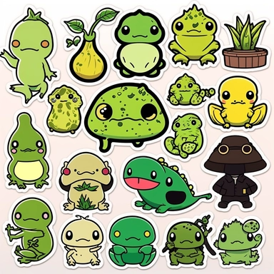 a sticker sheet of up to 15 grogs separated frog stickers based on these keywords: stickers, black outline, stickers, colrful, lots of green too, 2d vector illustration sticker phone case stickers book journal stickers tiny stickers luggage stickers kpop stickers skateboard stickers stickers goth stickers anime stickers laptop anime decal stickers spooky stickers thank you stickers printable frog sticker frog stickers cute frog sticker cute frog toad sticker water bottle sticker cute sticker fro
