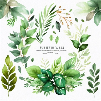 green Leaves, wedding Greenery Watercolor Clipart