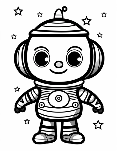 draw a toy clipart doodle for kids, cute cartoon , Black and white color, coloring book for kids 1-4 years old, a crisp lines and white background, 2D style cartoon, striped cartoon
