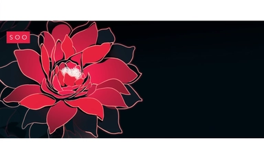 red flower, logo, vector image, flat illustration, edge glow, black background, clipart, advertising illustration, art image, original, risograph, s750,