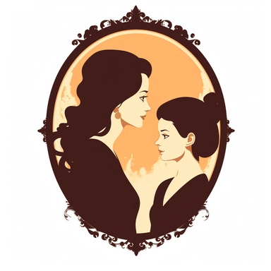 cameo clipart, mom and teen daughter, white background