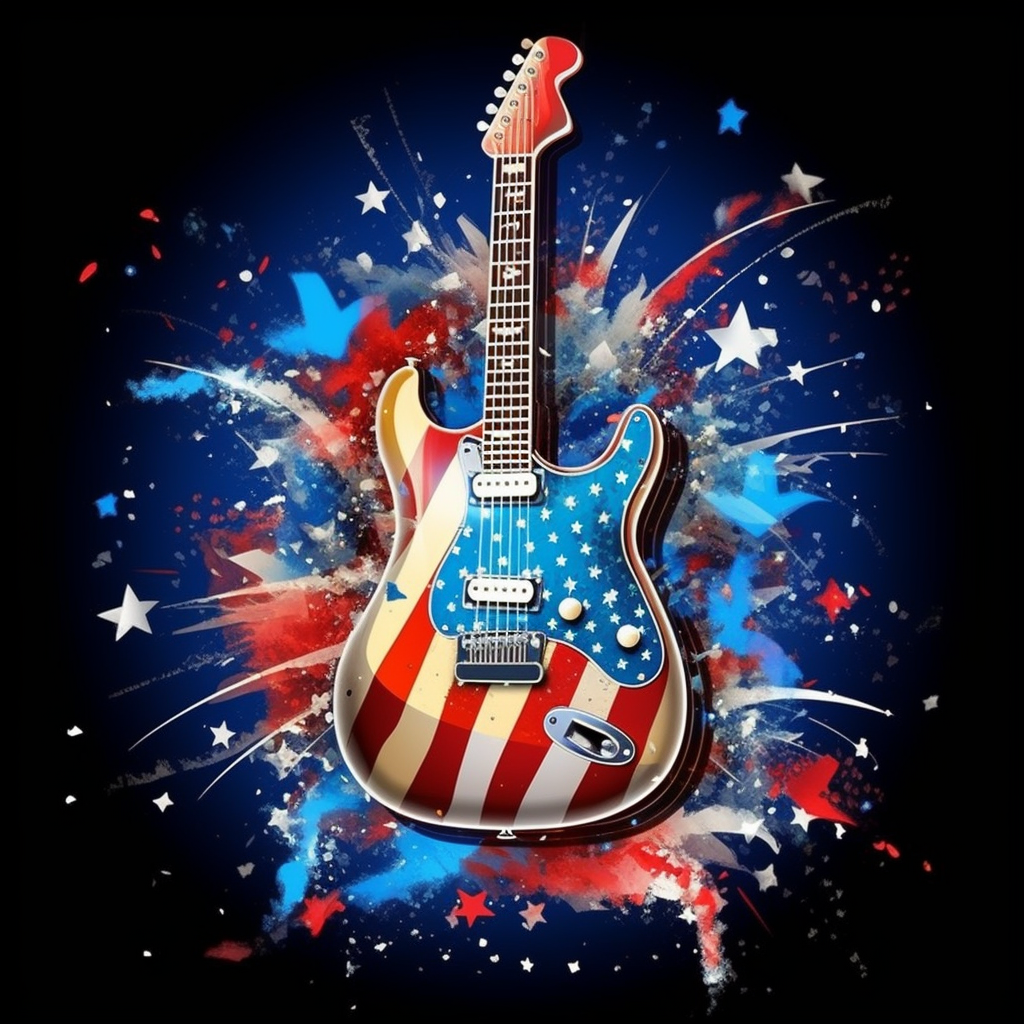 Main Subject: Guitar With American Flag Design On The Body Secondary 