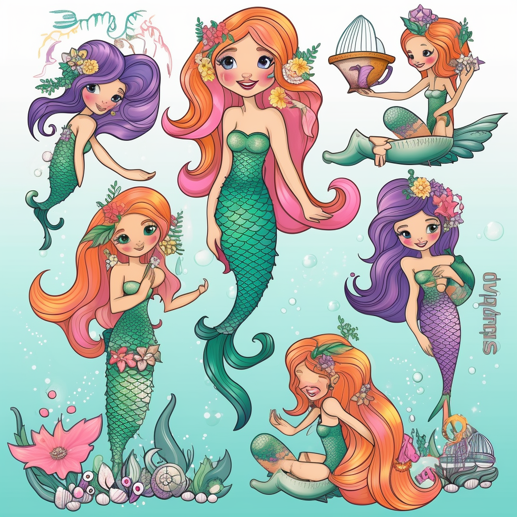 enchanting Cartoon Magical Mermaid Clipart! Dive into a world of whimsy ...