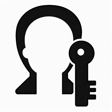 user access icon, key, black and white, clipart style