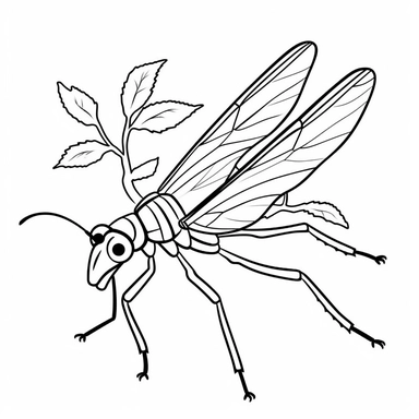 [Theme: bug] insect grasshopper, simple clipart, coloring book for kids, minimalist cartoon vector line art, thick solid black lines, black and white, isolated on white background