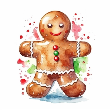 watercolor style, Gingerbread man: A cookie shaped like a person, often decorated with icing and candies. clipart, isolated on white background, 4K