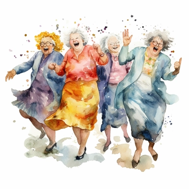 Watercolor Funny old ladies clipart ,Women dancing,white background