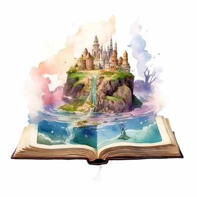 Fantasy book with Lost Civilizations: Uncovering forgotten worlds filled with secrets and ancient wonders, watercolor, clipart, white background