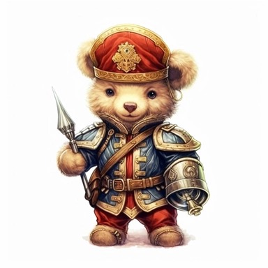 Adorable cute fantasy Teddy bear dressed like a Carabinier, nursery art, clipart image, lineart image, white background, very detailed, 8k