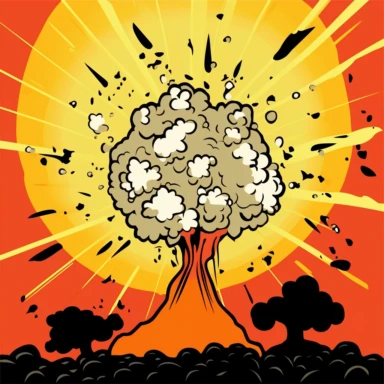 cartoon style clipart of nuclear mass destruction free black backround