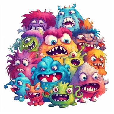 watercolor monster clipart and clip art, in the style of #screenshotsaturday, cartoon realism, cartoonish characters, realistic watercolor paintings, fluorescent colors, furry art, spiky mounds Clipart desert cartoon t-shirt graphic, vector,contour, isolated on a white background
