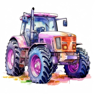Farm Tractor , style by Lucy Fleming, watercolor, smooth gradients, black contour outline, ultra detailed, clipart elements, delicate pastel colors, solid white background, super clear, high quality