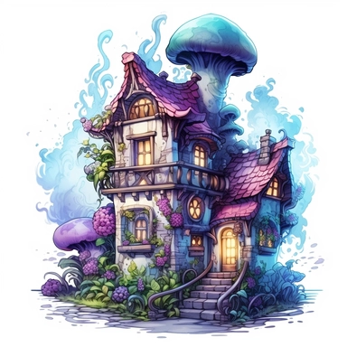 Cute Beautiful Magic house Sublimation clipart,Cartoon, hyper realistic, intricate detail, illustration style,high solution,on the white background