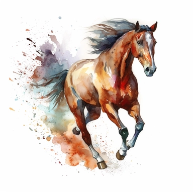 beautiful horse galloping watercolor clipart on white background, highly detailed