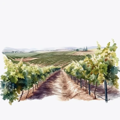watercolor, hyper realistic, white background with margins, 8k, ultra detailed cut out, vineyards, open land, cut out clipart