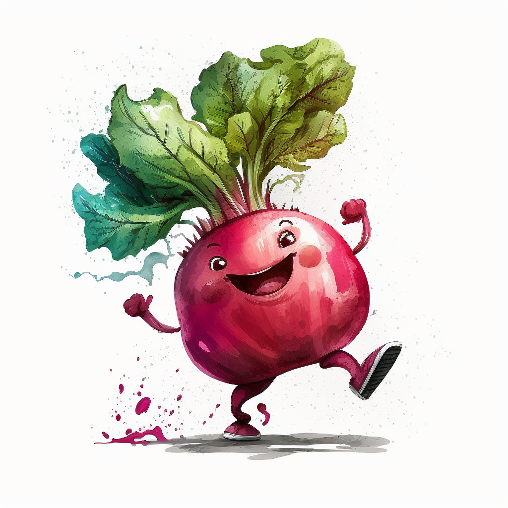 a cute beet man with watercolor effect, a smiling happy beet with eyes ...