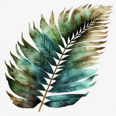 watercolour beautiful Lauren fern tropical leaf with beautiful beautifully detailed realistic Lauae fern palm tropical leaf png image,high resolution,300dpi,graphic clipart,computer graphics