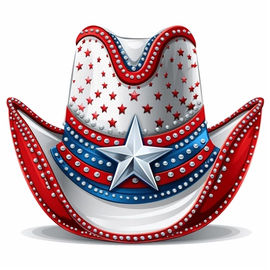 red, white and blue cowgirl hat, clipart, isolated on a white background