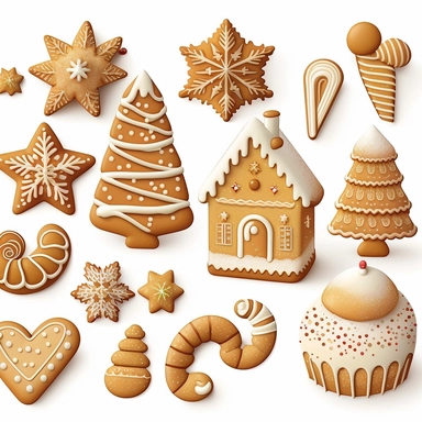 illustration clipart set christmas gingerbread treats hd realistic white background and white margins