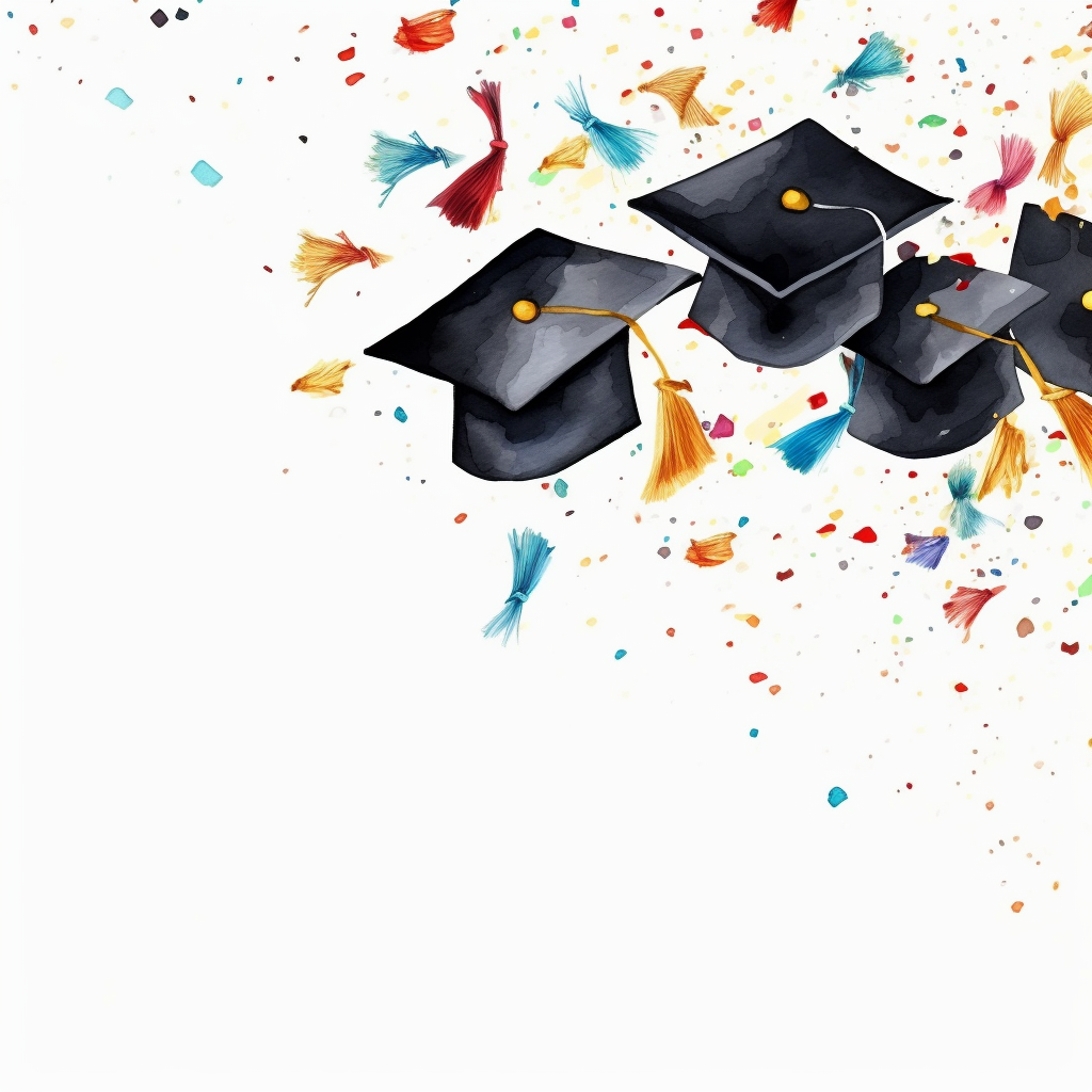 create a hand drawn watercolor clipart of graduation caps, diplomas ...