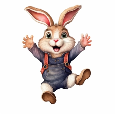 adorable bunny jumping, handpaint watercolor, high resolution, cartoon style, watercolor clipart,