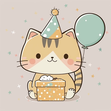 birthday cat clipart cute party clip art kawaii kitten, with mouse toy, white background
