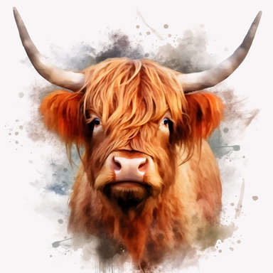 highland cattle oil painting watercolor clipart graffiti