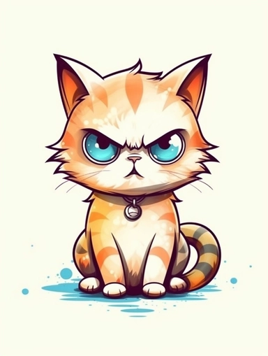 cute little cat, very annoyed and moody, frowning, vector illustration, clipart style, 2D, kawaii, cute, big eyes, portrait, ghibli style