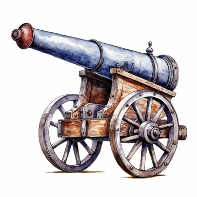 an old cannon, white background, watercolor, 8k, high resolution, highly detailed, hyper quality, separate element, clipart, white background