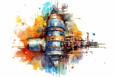 Watercolor, Design an image depicting a technology demonstration satellite testing innovative technologies in space clipart, hd, on a white background, spaced out