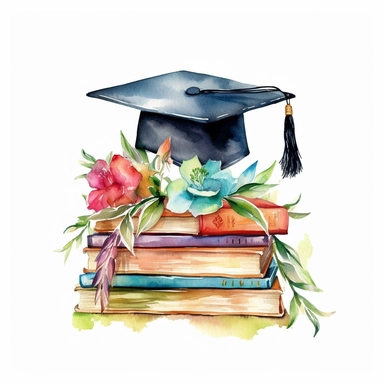 Graduation Cap Watercolor College High School Graduation Clipart Flowers Graduate , book stack