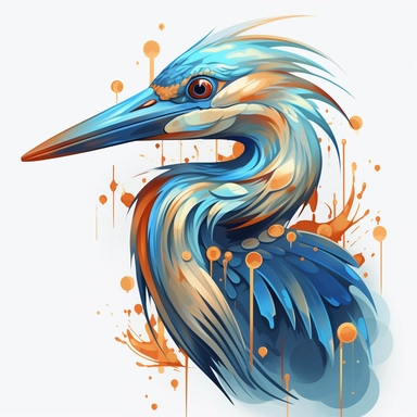 vector art, logo design, Great Blue Heron drawing, Great Blue Heron clipart, transparent background, 4k quality, flawless drawing , Alebrije, abstract, Illustrators, by Sabbas Apterus