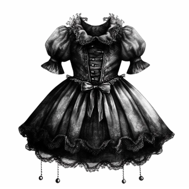 vintage gothic baby dress, victorian, dark fantasy, clipart, white background