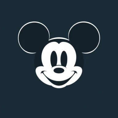 /Minimalist white on black background negative space Mickey Mouse, flat, vector, clipart
