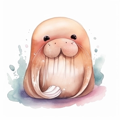 watercolor adorable kawaii baby walrus character kawaii, isolated, kawaii,digital art,detailed, concept,art,8k,hd,on white background,clipart