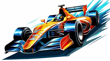 Contemporary vector clipart featuring a stylized indy car, represented by bold lines and abstract shapes, highlighting the car's distinctive design and speed, suitable for use in logos, icons, or racing-related infographics, on a clean white background