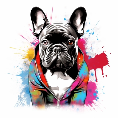 graffiti style french bulldog clip art white background