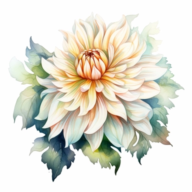 Watercolor snow white dahlia clipart on a white background in the style of feminine sticker art, Tanya Shatseva, storybook illustration, pure and pristine shades, Georgia O'Keeffe, flower and nature motifs, colored line art, colored outlines, cottagecore design, watercolor on white background, ombre, warm tones, colored line art, colored outlines, iridescent ombre, gradient shading, winter snow tone, vibrant digital art oil paint photorealism, an illustration of a colored flower, meticulous sket