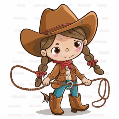 young cowgirl holding a lasso clipart