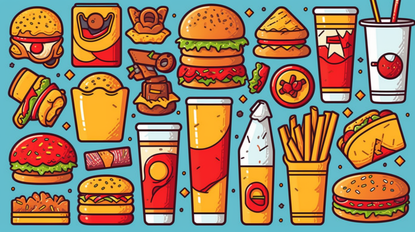fast food vector clipart vector fast food cute collection, in the style ...