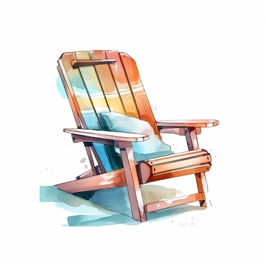 deck chair, Digital sticker style, watercolor, clipart, aesthetic, minimalistic, neutral colors